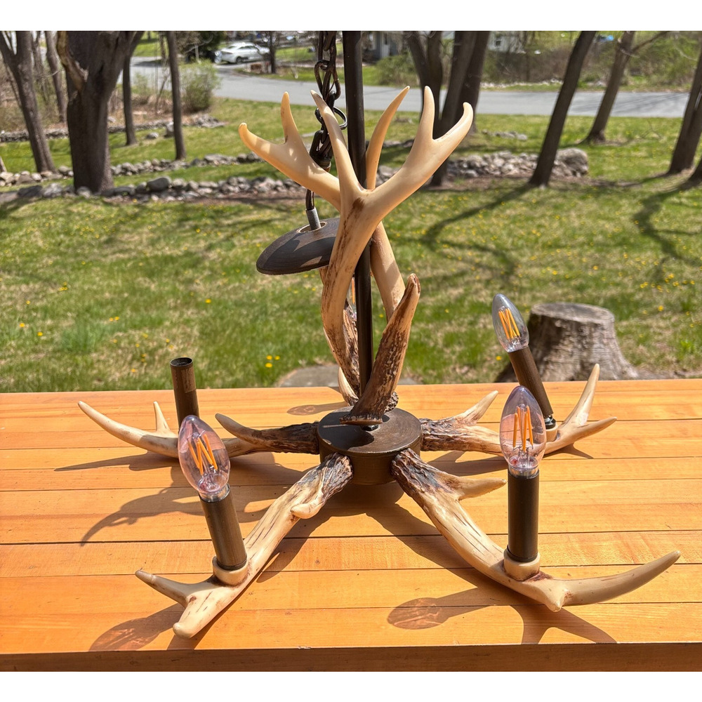 Retro Light Fixture Rustic Faux Deer Antler Horn Ceiling 5-Bulb Light REPAIR